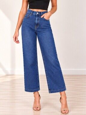 COS Denim High Rise Relaxed Straight Leg Jeans Medium Blue (Size: 31)